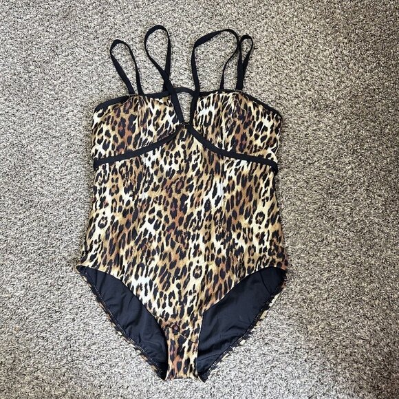 Amoressa Never Say Never Vesper One Piece Swimwear Size 14 Brown Leopard Strappy - Picture 5 of 10